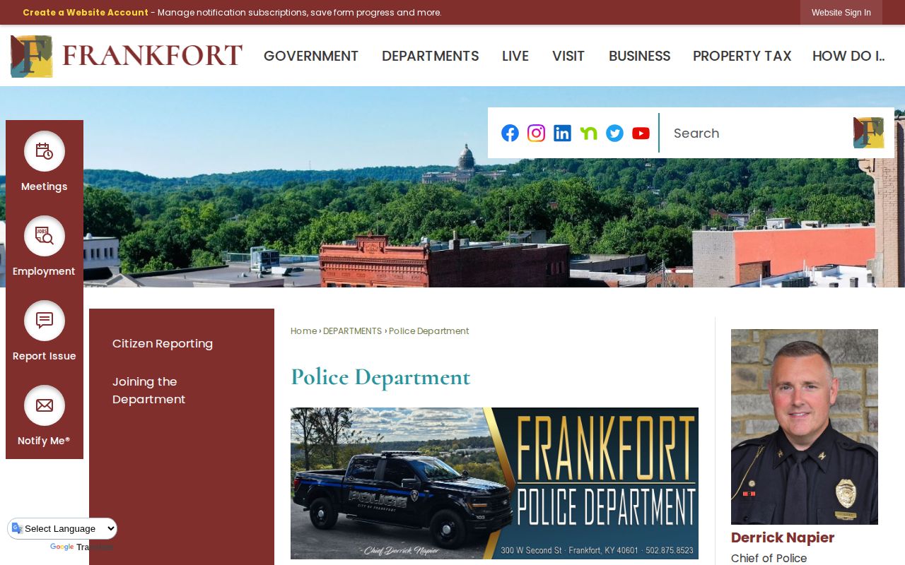 Frankfort Police Department arrest records source in Franklin County